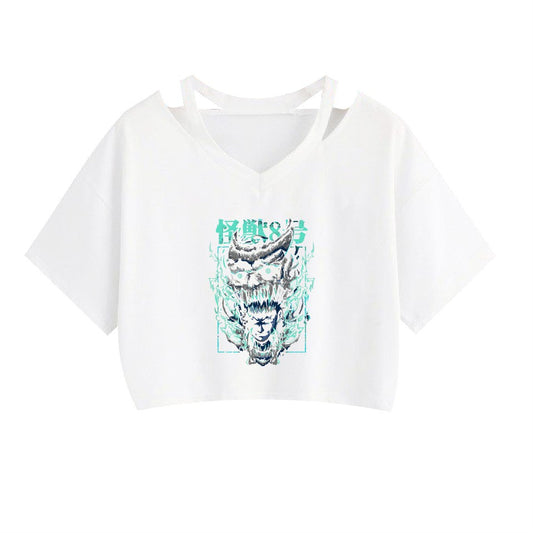 Anime Monster No.8 Printed Women's Strapless Crop Top Hoodie - FITzzE rghbeu-b4.myshopify.com Anime Monster No.8 Printed Women's Strapless Crop Top Hoodie