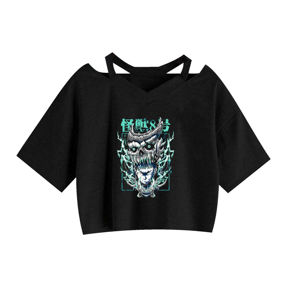 Anime Monster No.8 Printed Women's Strapless Crop Top Hoodie - FITzzE rghbeu-b4.myshopify.com Anime Monster No.8 Printed Women's Strapless Crop Top Hoodie