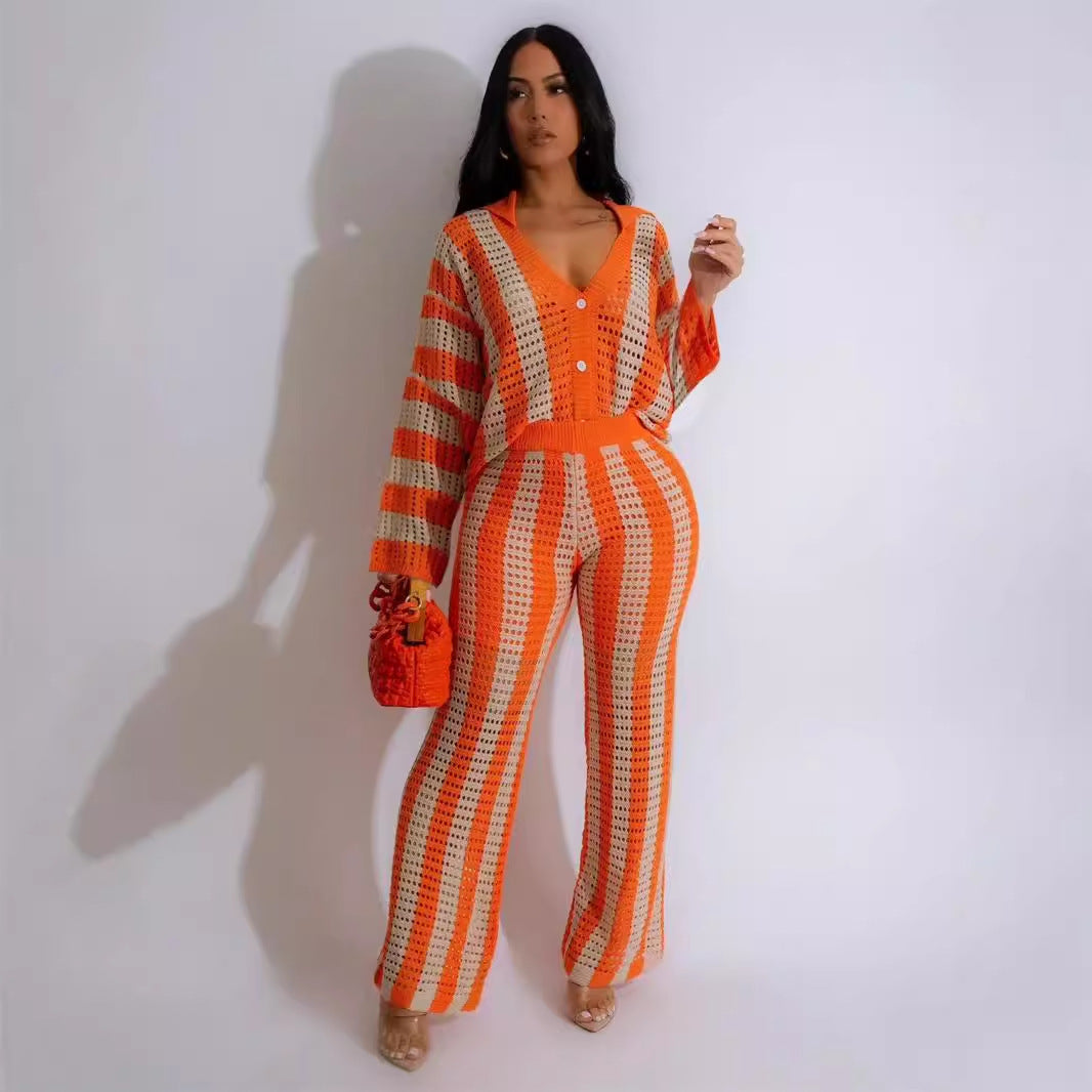 Autumn and Winter Fashion Sexy Hollow Wide Leg Knitted Sweater Two Piece Set eprolo rghbeu-b4.myshopify.com Autumn and Winter Fashion Sexy Hollow Wide Leg Knitted Sweater Two Piece Set