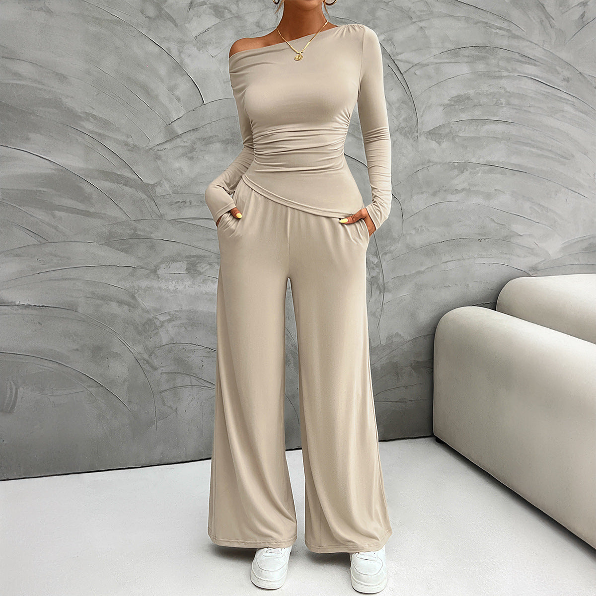 Y2K Long Sleeve Top & Wide Leg Pants Set – Chic Slim Fit Two-Piece for a Trendy Autumn/Winter Look eprolo