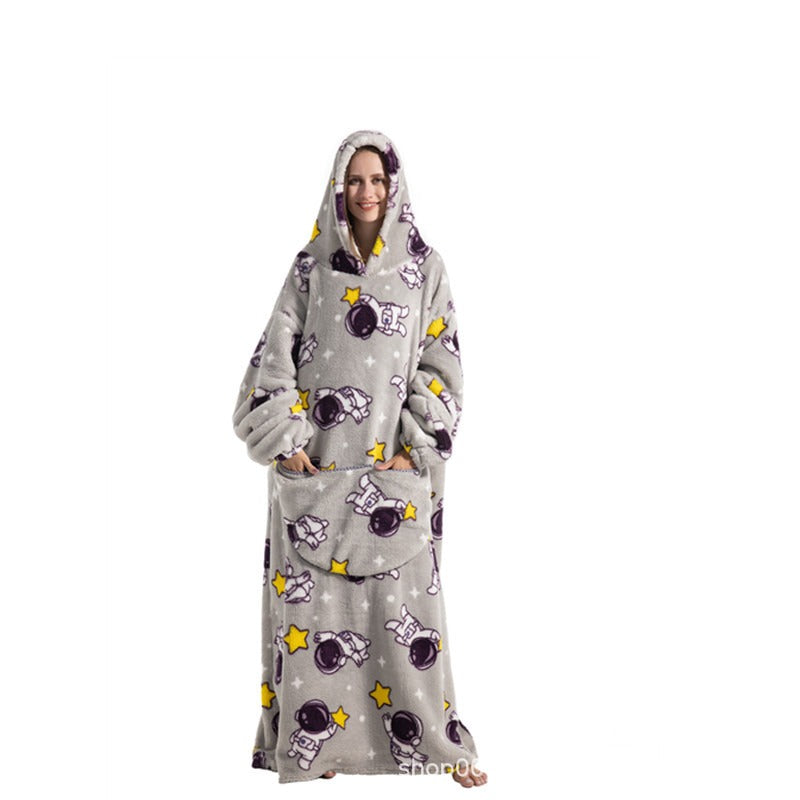 Super Long Flannel Blanket with Sleeves Winter Hoodies Sweatshirt Pullover Fleece Giant Wearable Blanket Hoodie Oversized - FITzzE