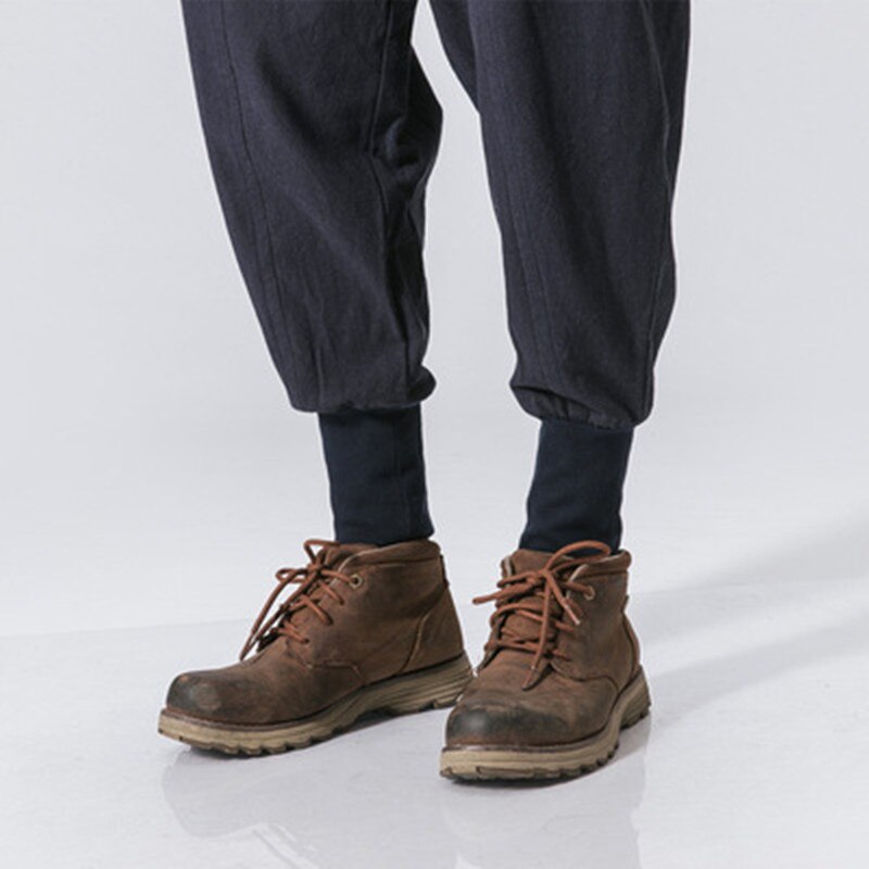 Cotton Pants Men Solid Elastic Waist Streetwear Joggers New Baggy Drop-crotch Pants Casual Trousers Men - FITzzE