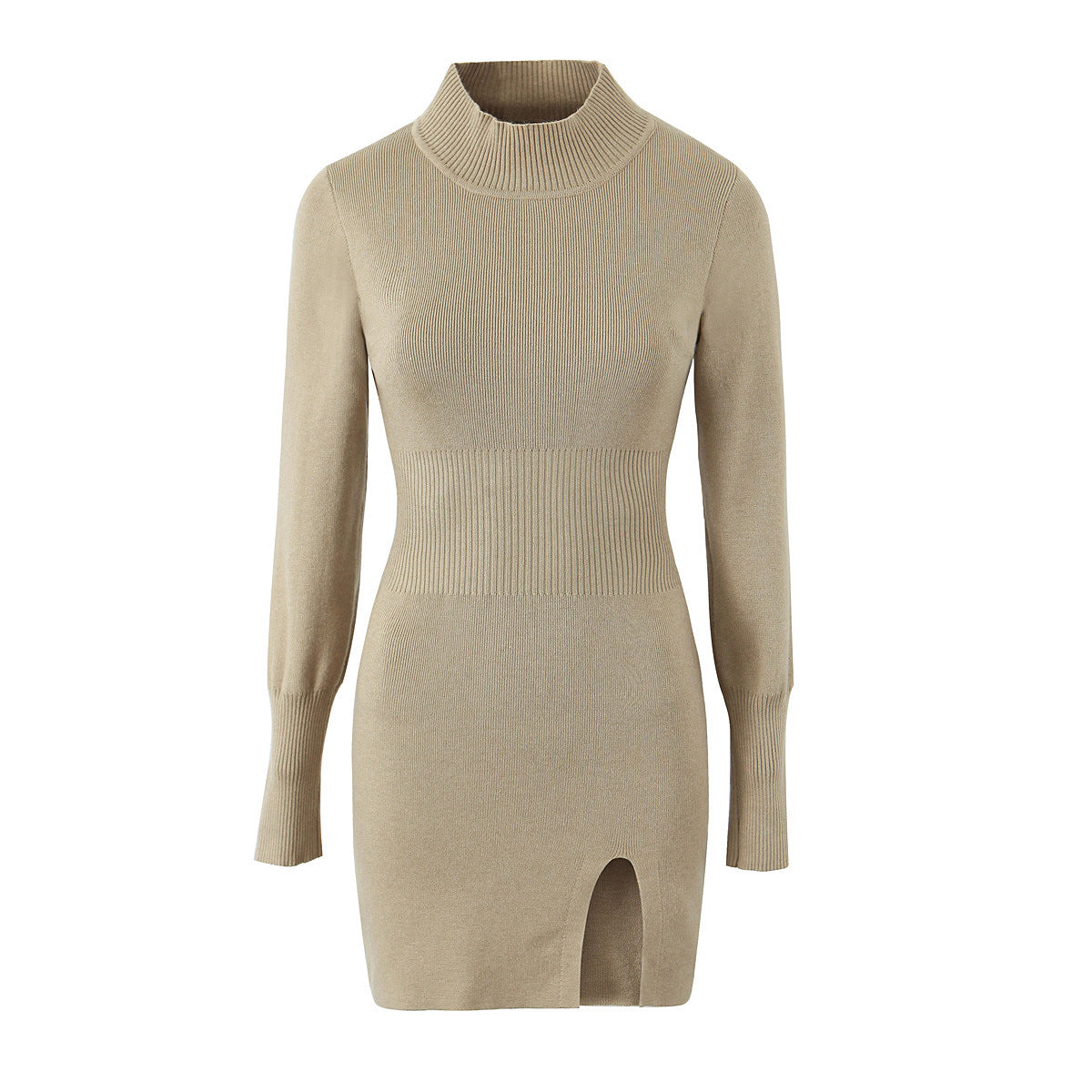 American spicy girl sexy pure desire hip hugging short skirt, half high neck split knit dress eprolo