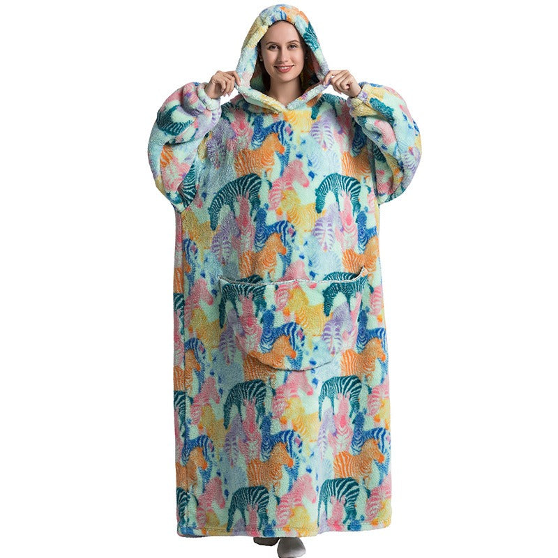 Super Long Flannel Blanket with Sleeves Winter Hoodies Sweatshirt Pullover Fleece Giant Wearable Blanket Hoodie Oversized - FITzzE