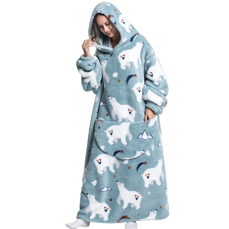 Super Long Flannel Blanket with Sleeves Winter Hoodies Sweatshirt Pullover Fleece Giant Wearable Blanket Hoodie Oversized - FITzzE
