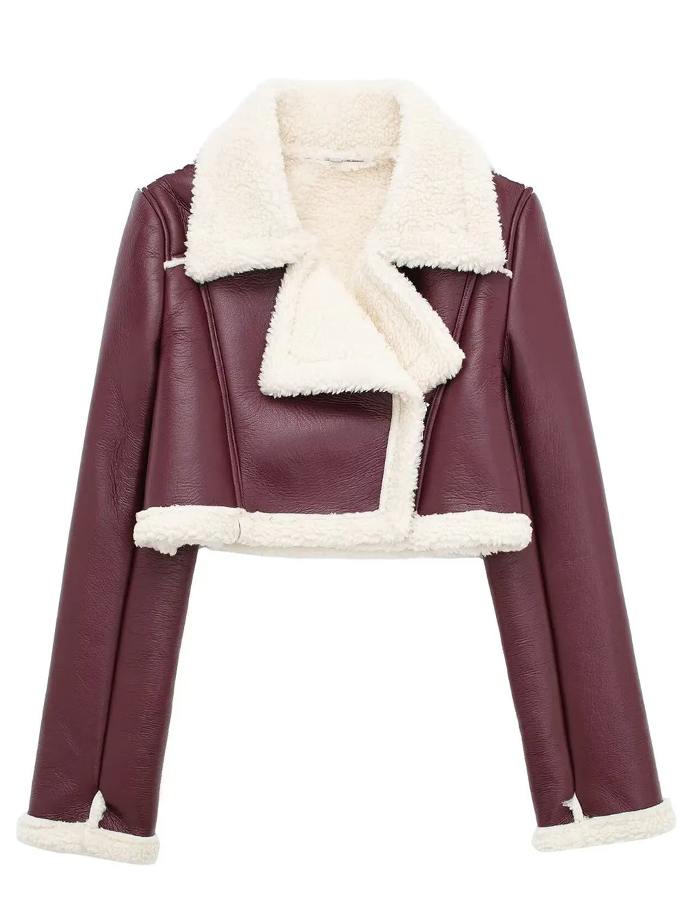 Collared Neck Plush Cropped Jacket ,Cozy Long Sleeve Outerwear for a Chic Winter Look - FITzzE