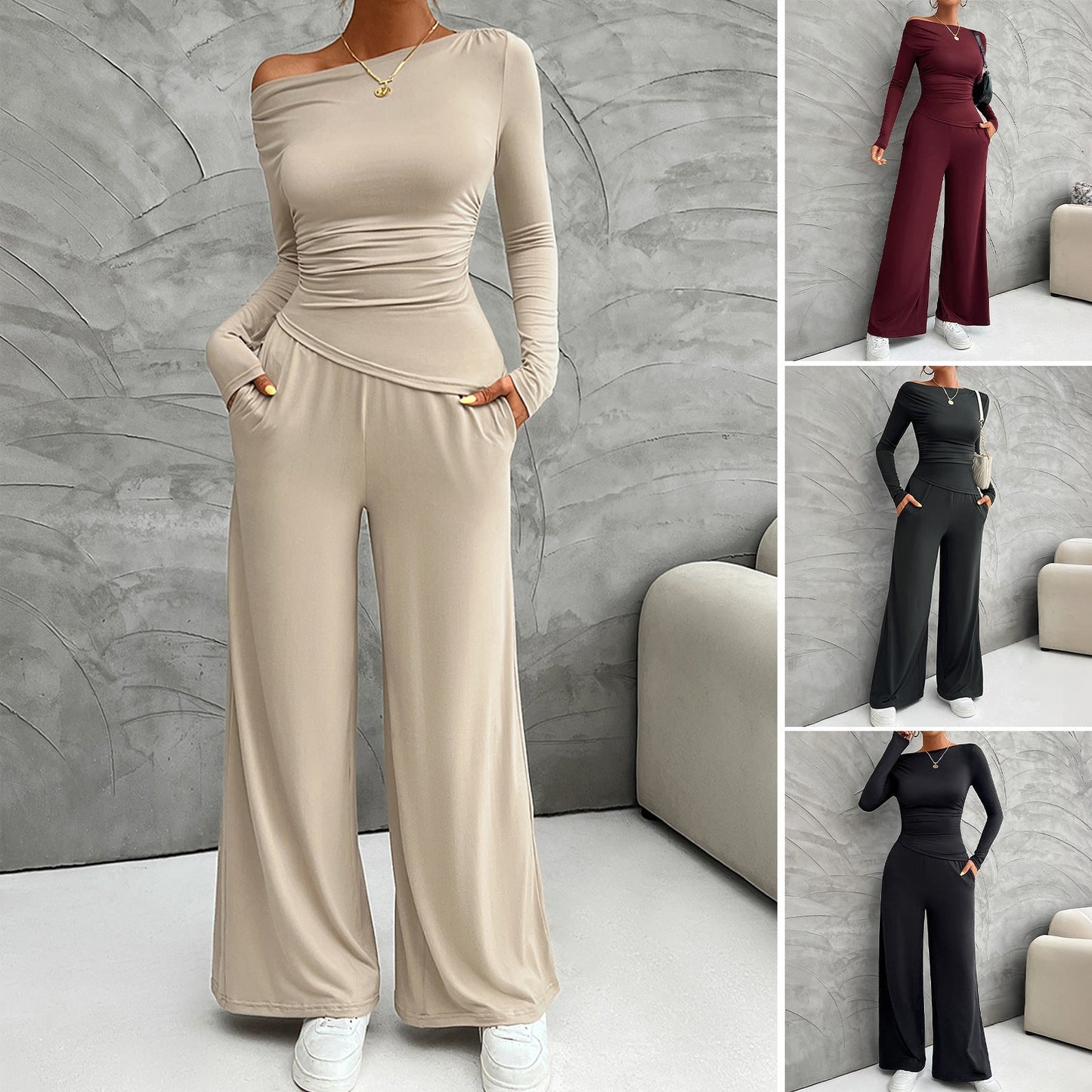 Y2K Long Sleeve Top & Wide Leg Pants Set – Chic Slim Fit Two-Piece for a Trendy Autumn/Winter Look eprolo