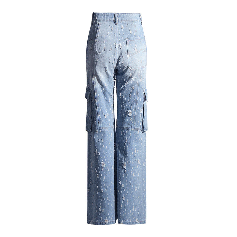 Autumn Trend Blue Ripped Distressed Multi-Pocket High Waist Denim Overalls – Street Style Essential for Women eprolo
