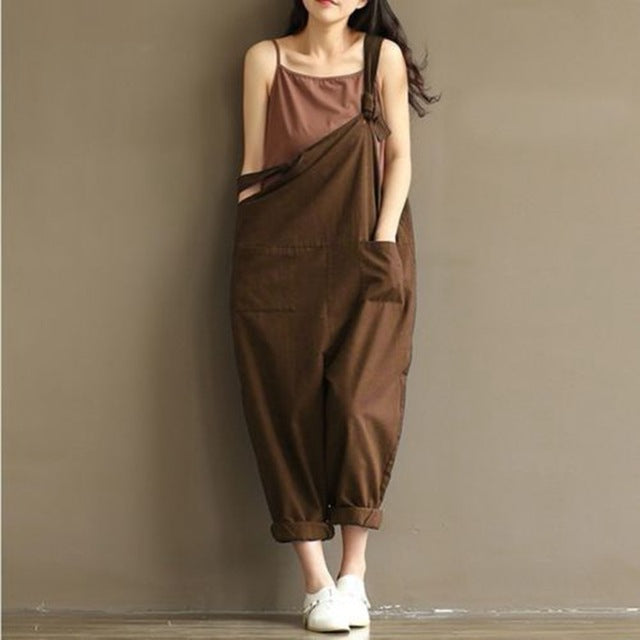 Women Girls Loose Solid Jumpsuit Strap Dungaree Harem Trousers Ladies Overall Pants Casual Playsuits Plus Size - FITzzE