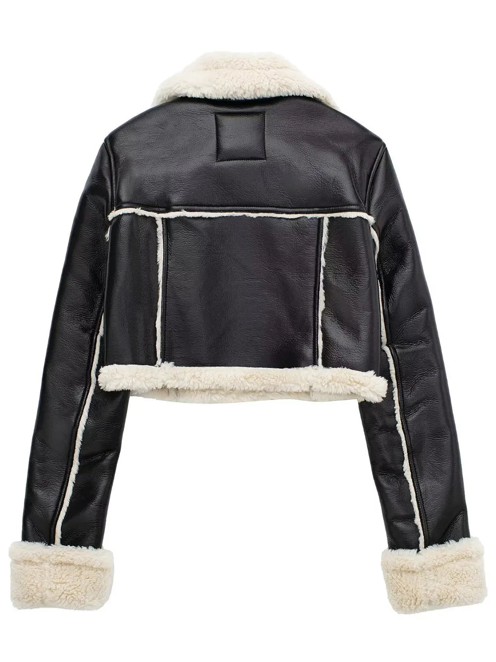 Collared Neck Plush Cropped Jacket ,Cozy Long Sleeve Outerwear for a Chic Winter Look - FITzzE