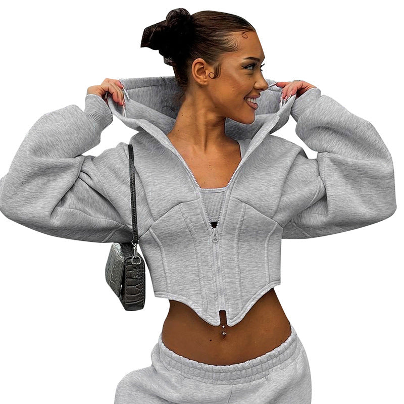 Street Style Hooded Fleece Zipper Cardigan – Casual Long-Sleeve Sweatshirt Jacket for Women eprolo