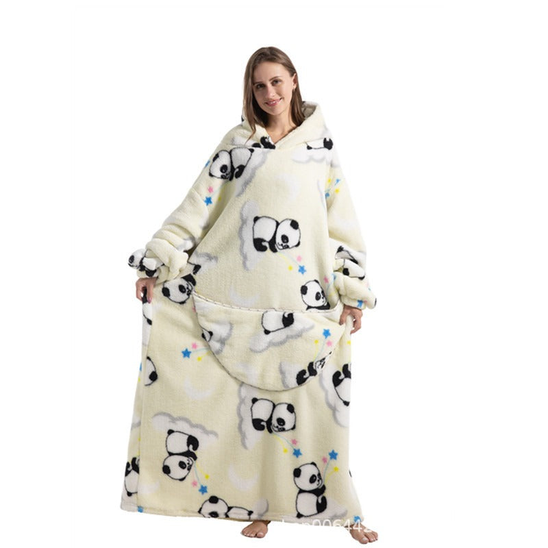 Super Long Flannel Blanket with Sleeves Winter Hoodies Sweatshirt Pullover Fleece Giant Wearable Blanket Hoodie Oversized - FITzzE