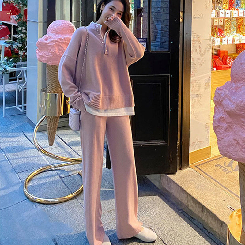 Knitted Sweater & Wide-Leg Pants Two-Piece Set -Cozy Autumn/Winter Loungewear for Women - FITzzE