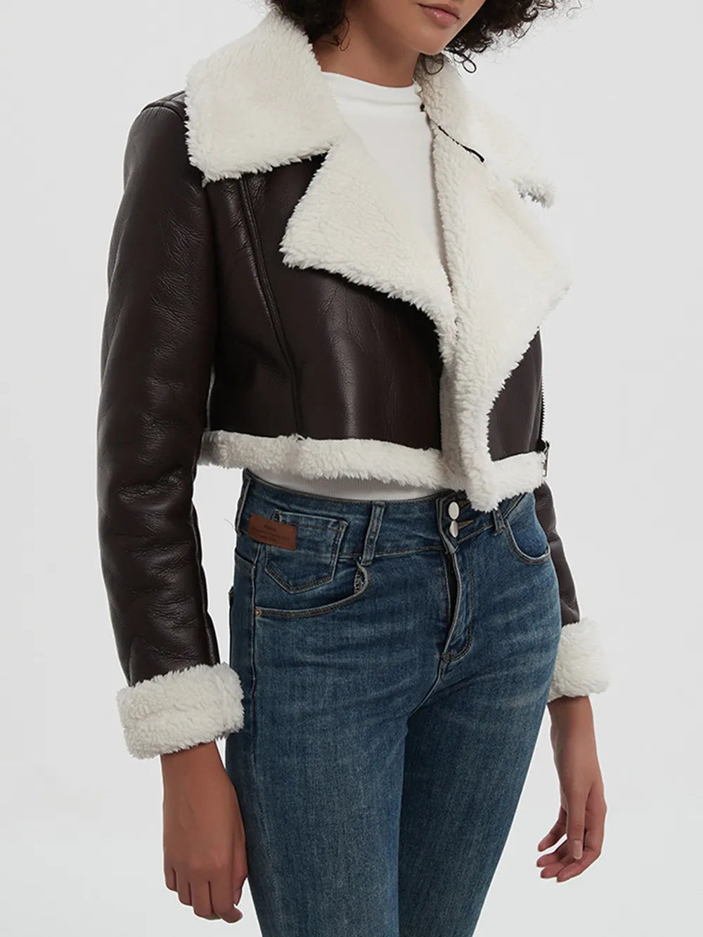 Collared Neck Plush Cropped Jacket ,Cozy Long Sleeve Outerwear for a Chic Winter Look - FITzzE