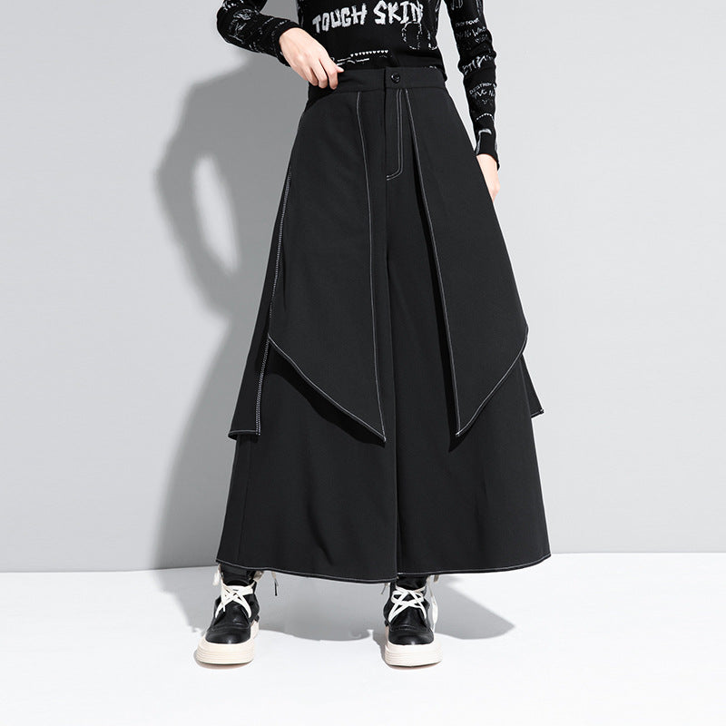Women's New Casual Pants Fake Two White Line Trousers Loose Large Size Street Trend Brand Wide Leg Pants - FITzzE