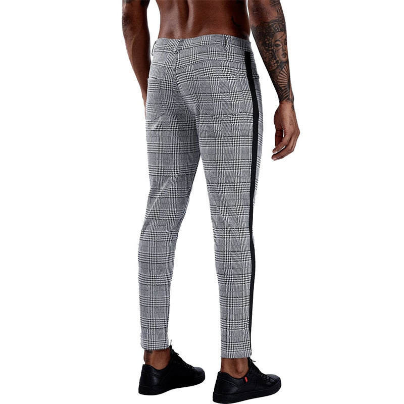 Brand Plaid Pants Men Elastic Male Skinny Trousers Bottom Tight Male Pant Streetwear Sweatpants Casual Joggers Men Pants - FITzzE