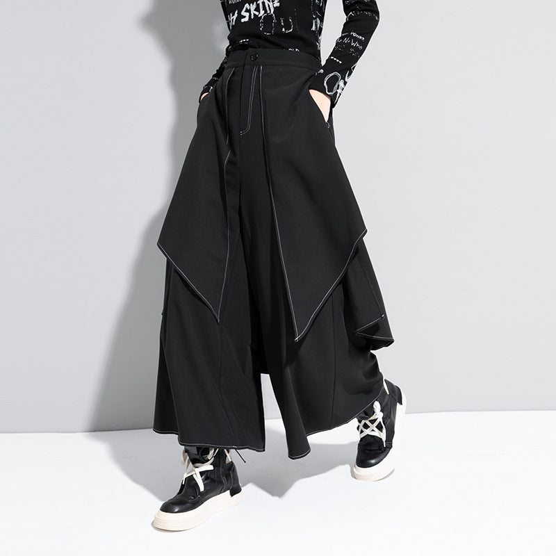 Women's New Casual Pants Fake Two White Line Trousers Loose Large Size Street Trend Brand Wide Leg Pants - FITzzE