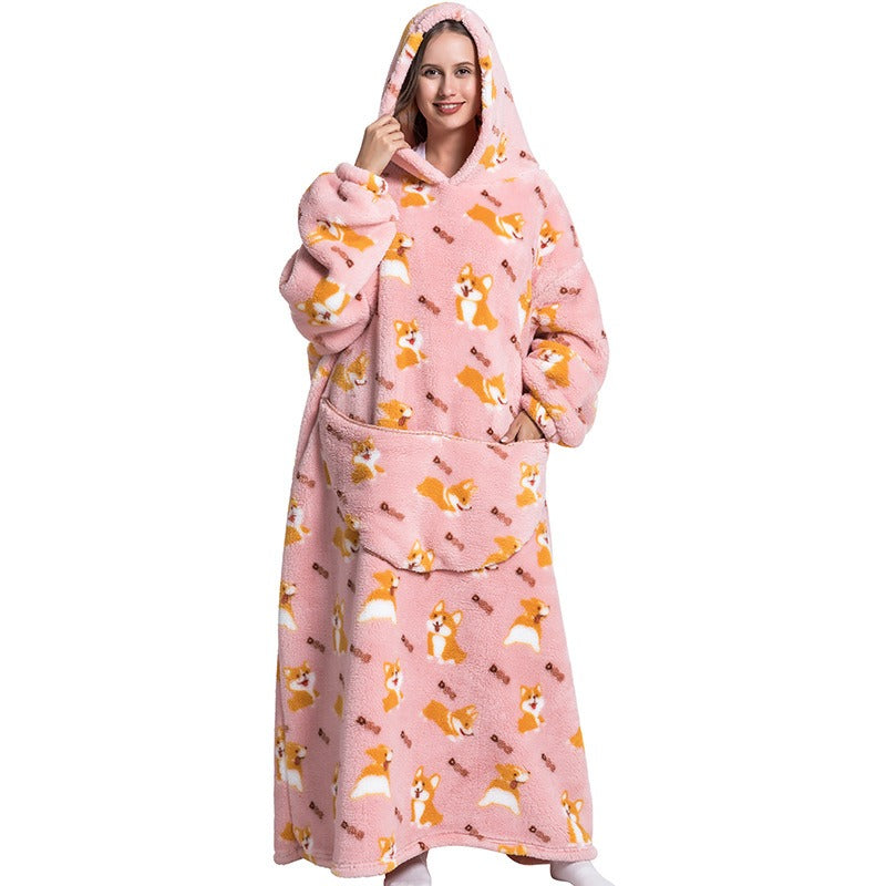 Super Long Flannel Blanket with Sleeves Winter Hoodies Sweatshirt Pullover Fleece Giant Wearable Blanket Hoodie Oversized - FITzzE