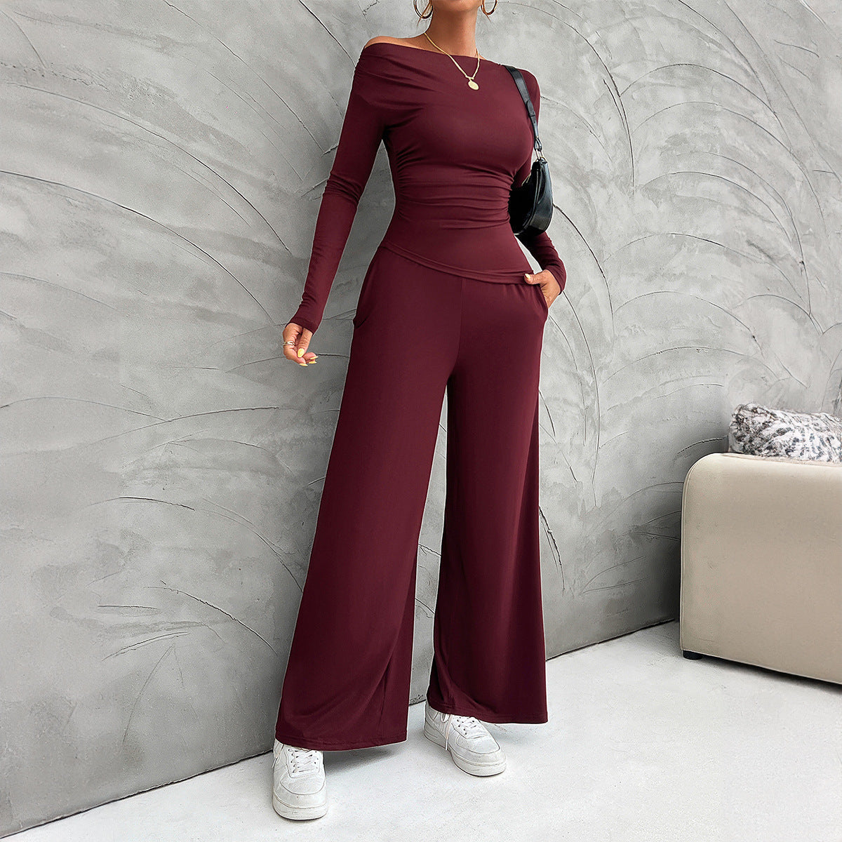Y2K Long Sleeve Top & Wide Leg Pants Set – Chic Slim Fit Two-Piece for a Trendy Autumn/Winter Look eprolo