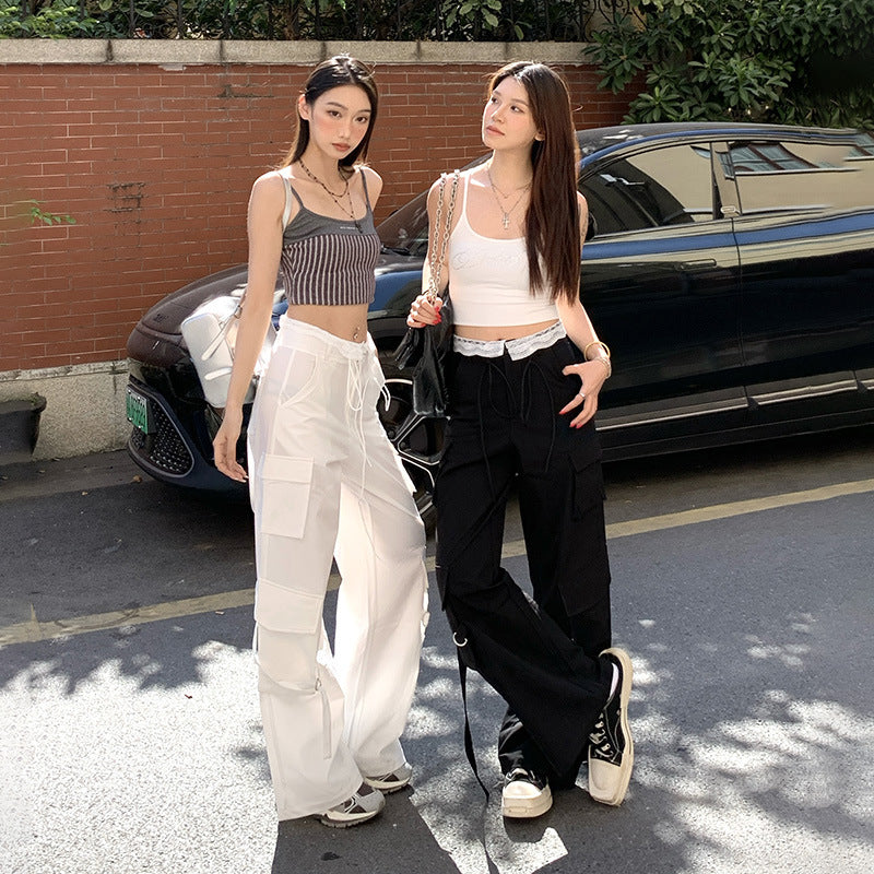 Loose Straight-Leg Wide-Leg Pants for Women with Lace Trim Breathable and Quick-Dry Design - FITzzE