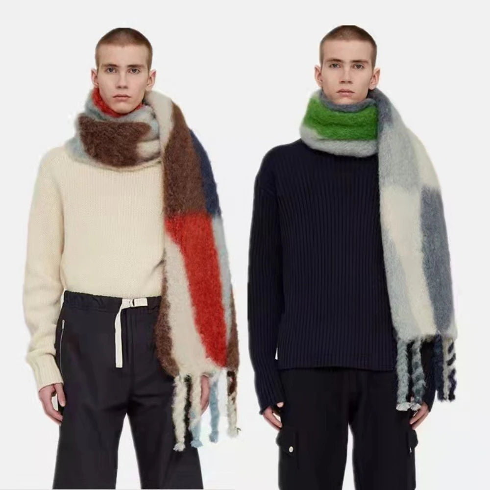 Scarf Women Men Winter Blanket Shawl Wraps Warm Mohair Scarves Geometry Print Cashmere - FITzzE