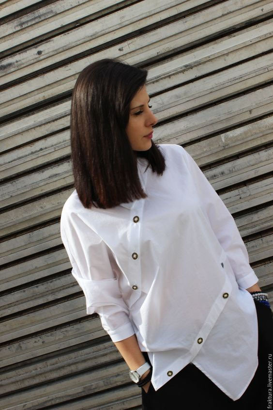 European & American Women’s Personalized Button Asymmetrical Shirt – Long Sleeve Casual Sloping Collar Top eprolo