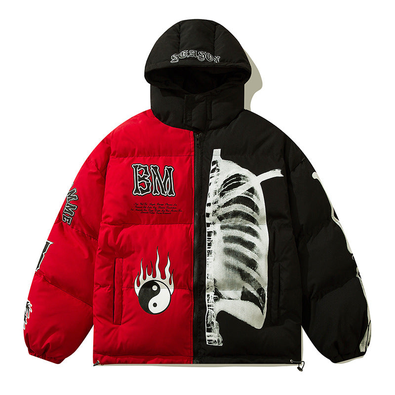 Trend Brand Street National Style Gossip Tai Chi Hit Color Warm Cotton Jacket Men And Women Loose Hooded Cotton Clothes - FITzzE
