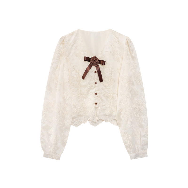 Chic Embroidered Bow Blouse - FITzzE rghbeu-b4.myshopify.com Chic Embroidered Bow Blouse