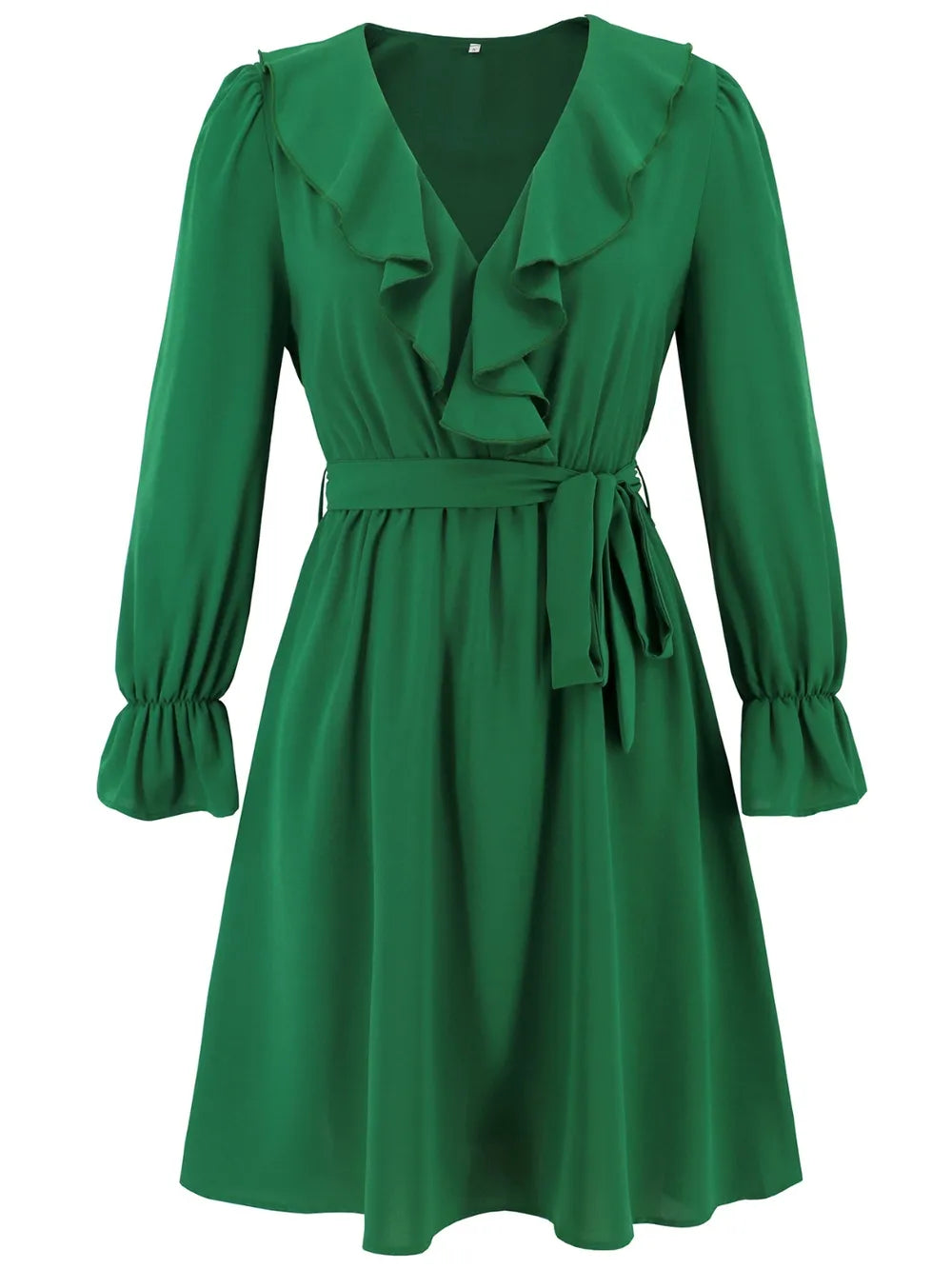 Ruffled V-Neck Flounce Sleeve Dress -Elegant and Feminine Style for Any Occasion - FITzzE