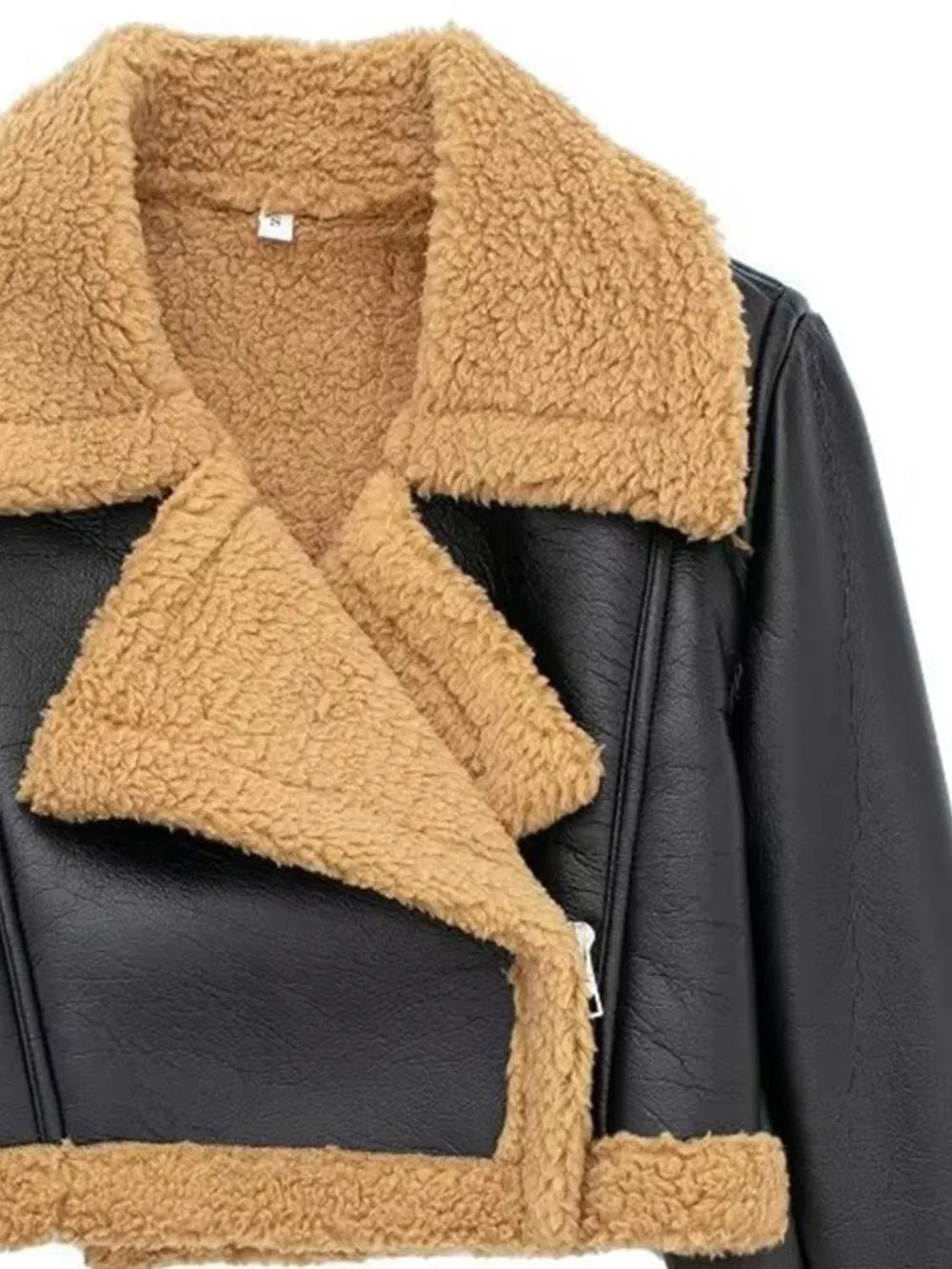 Collared Neck Plush Cropped Jacket ,Cozy Long Sleeve Outerwear for a Chic Winter Look - FITzzE