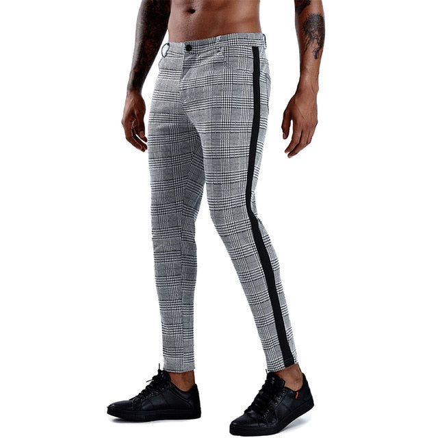 Brand Plaid Pants Men Elastic Male Skinny Trousers Bottom Tight Male Pant Streetwear Sweatpants Casual Joggers Men Pants - FITzzE