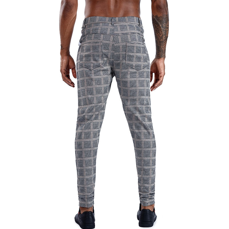 Brand Plaid Pants Men Elastic Male Skinny Trousers Bottom Tight Male Pant Streetwear Sweatpants Casual Joggers Men Pants - FITzzE