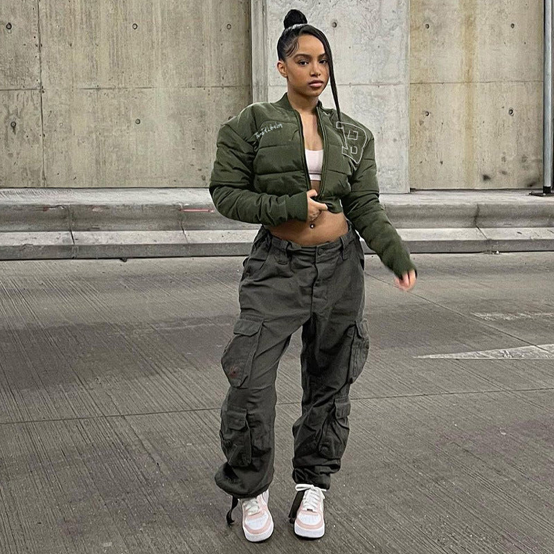 Embroidered Quilted Truncated Baseball Uniform Autumn Casual Women's Short Cotton Jacket - FITzzE