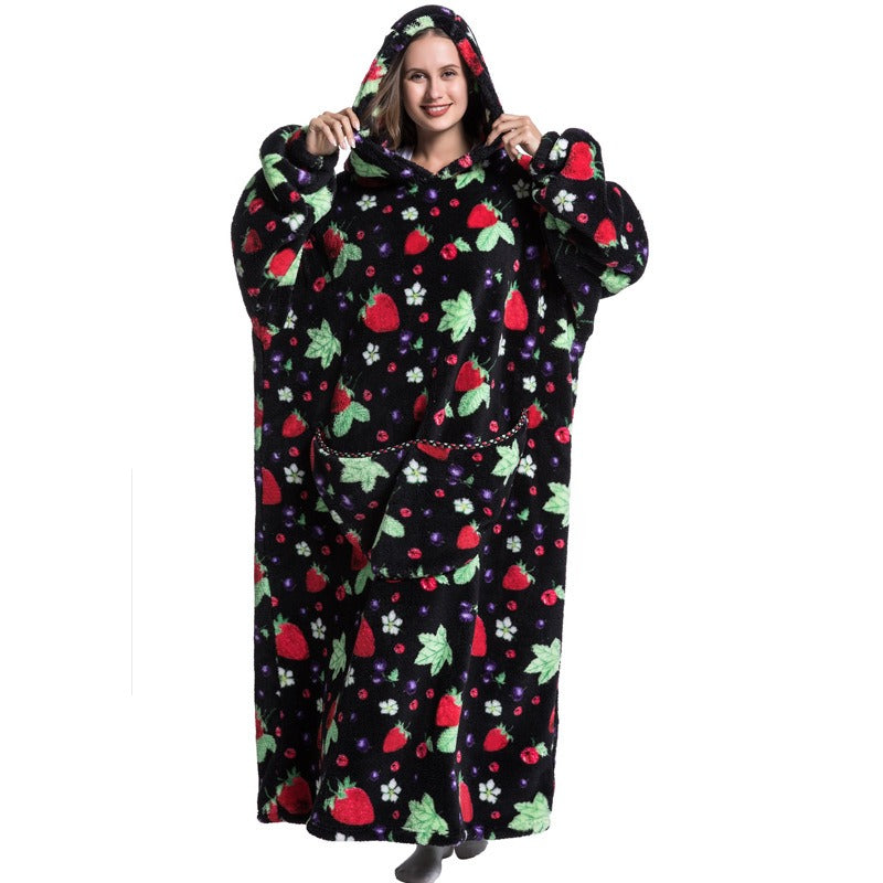 Super Long Flannel Blanket with Sleeves Winter Hoodies Sweatshirt Pullover Fleece Giant Wearable Blanket Hoodie Oversized - FITzzE