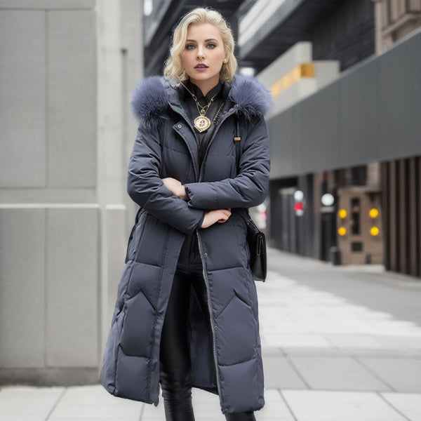Cotton padded clothes women's middle and long style, slim fit, knee length cotton padded clothes, large wool collar and thick cotton padded jacket - FITzzE