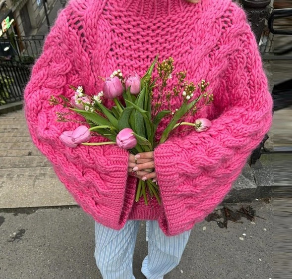 European & American INS Popular Round Neck Flared Sleeve Knitted Sweater – Loose & Cozy Autumn/Winter Top for Women eprolo