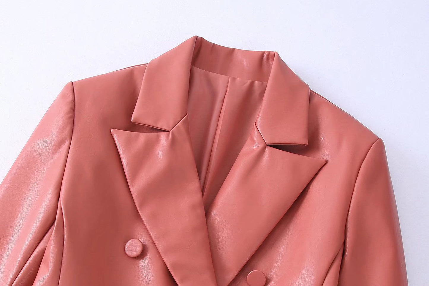 Spring/Summer New Women's Solid Color Faux Leather Double Breasted Blazer + High Waist Leather Pants - FITzzE