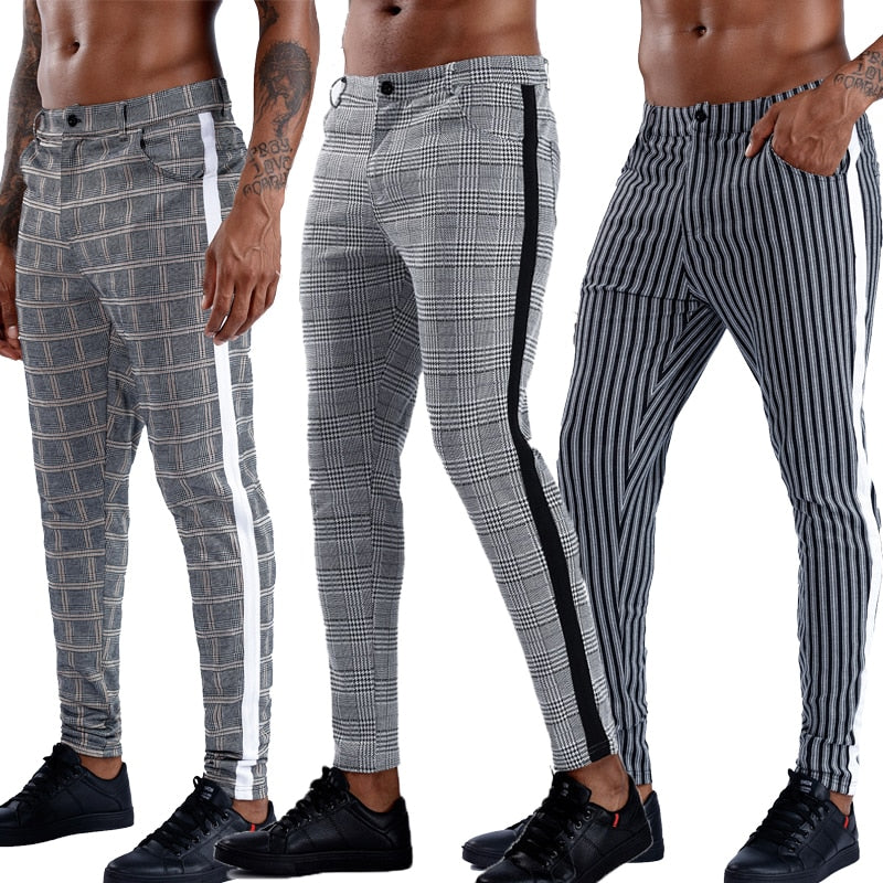 Brand Plaid Pants Men Elastic Male Skinny Trousers Bottom Tight Male Pant Streetwear Sweatpants Casual Joggers Men Pants - FITzzE
