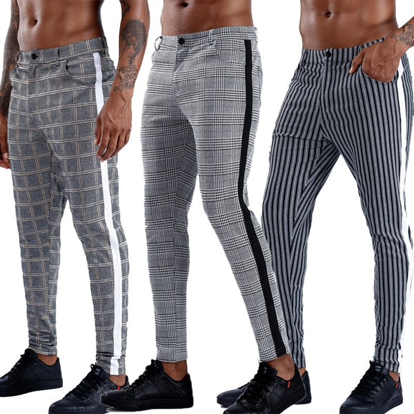 Brand Plaid Pants Men Elastic Male Skinny Trousers Bottom Tight Male Pant Streetwear Sweatpants Casual Joggers Men Pants - FITzzE
