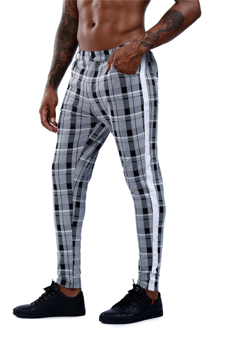 Brand Plaid Pants Men Elastic Male Skinny Trousers Bottom Tight Male Pant Streetwear Sweatpants Casual Joggers Men Pants - FITzzE