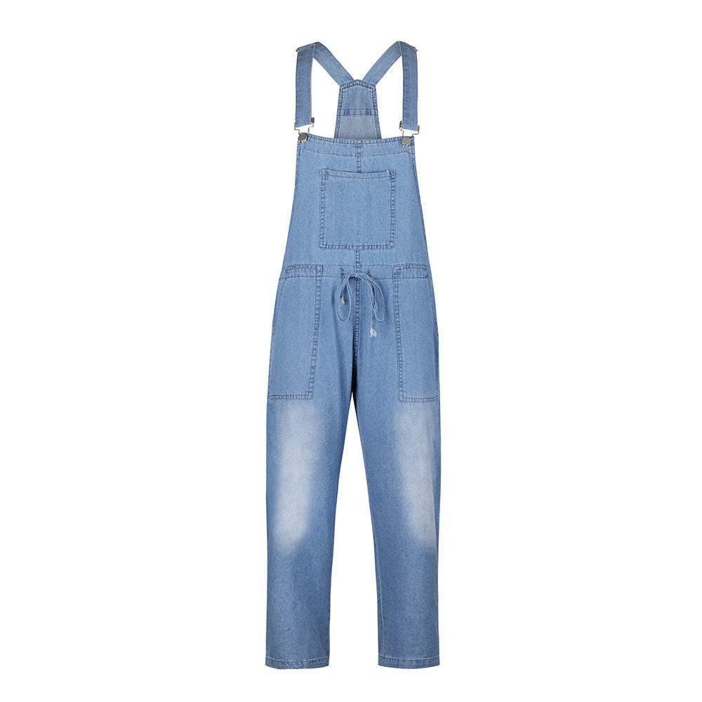 Spring/Summer Drawstring Denim Overalls – Women’s Casual Slim-Fit Denim Pants with Stylish Pockets eprolo