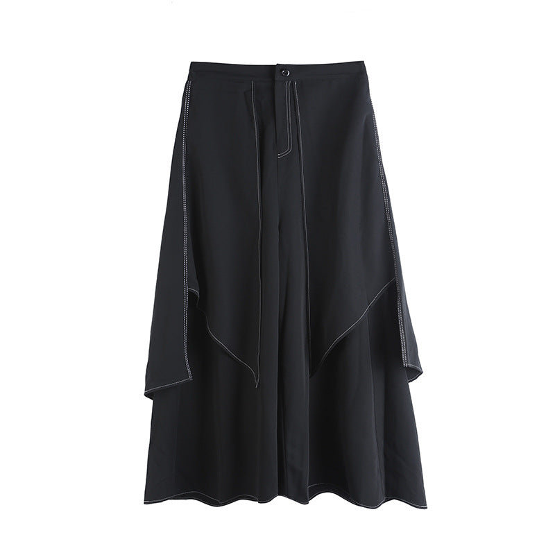 Women's New Casual Pants Fake Two White Line Trousers Loose Large Size Street Trend Brand Wide Leg Pants - FITzzE