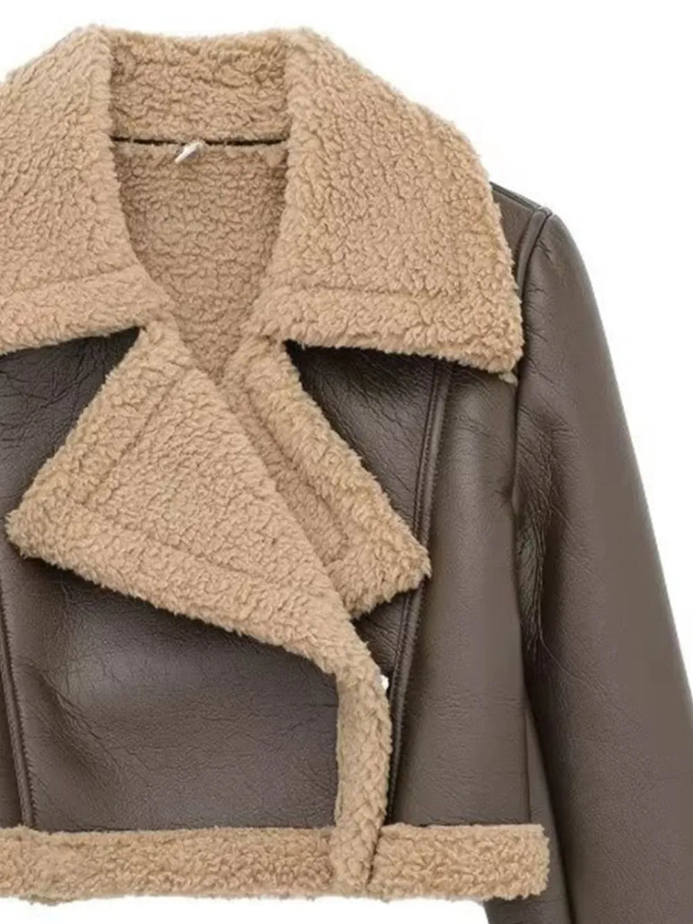 Collared Neck Plush Cropped Jacket ,Cozy Long Sleeve Outerwear for a Chic Winter Look - FITzzE