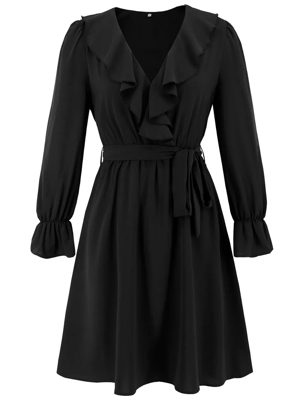 Ruffled V-Neck Flounce Sleeve Dress -Elegant and Feminine Style for Any Occasion - FITzzE