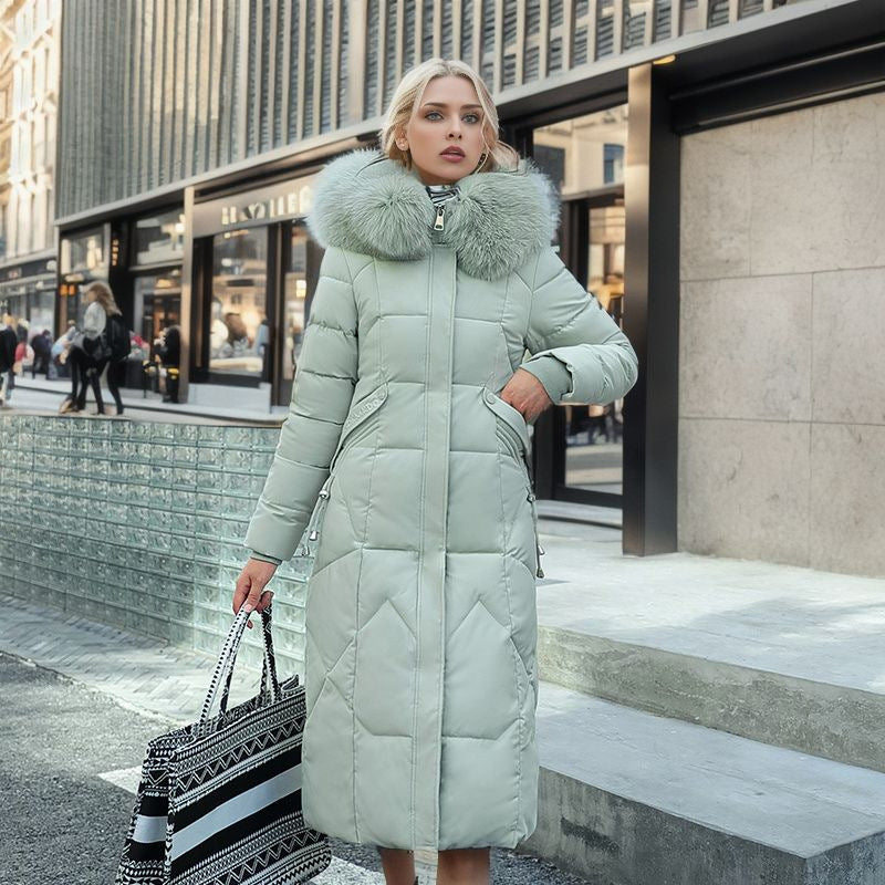 Cotton padded clothes women's middle and long style, slim fit, knee length cotton padded clothes, large wool collar and thick cotton padded jacket - FITzzE
