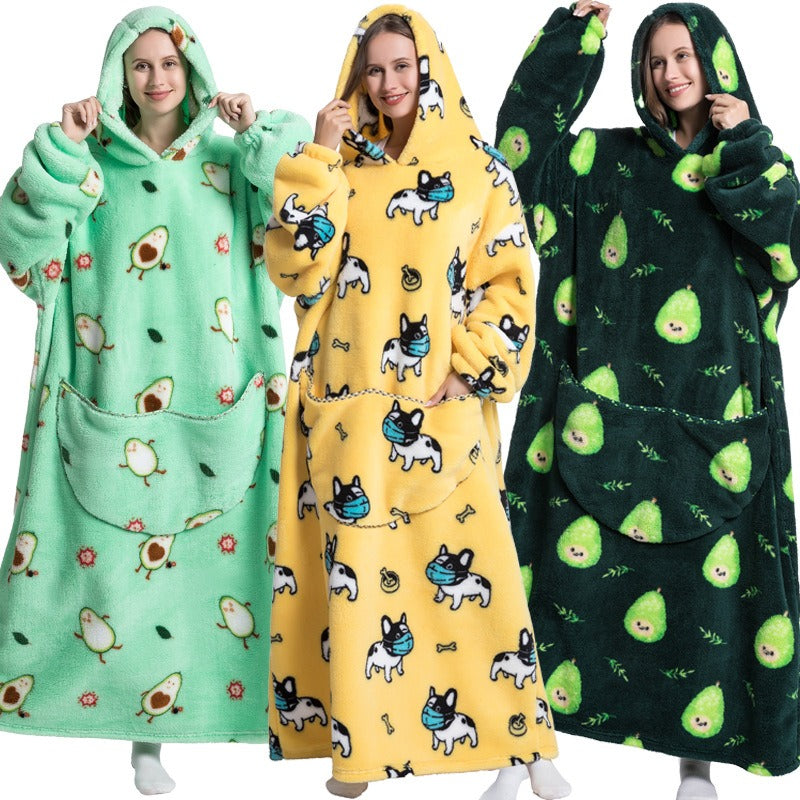 Super Long Flannel Blanket with Sleeves Winter Hoodies Sweatshirt Pullover Fleece Giant Wearable Blanket Hoodie Oversized - FITzzE