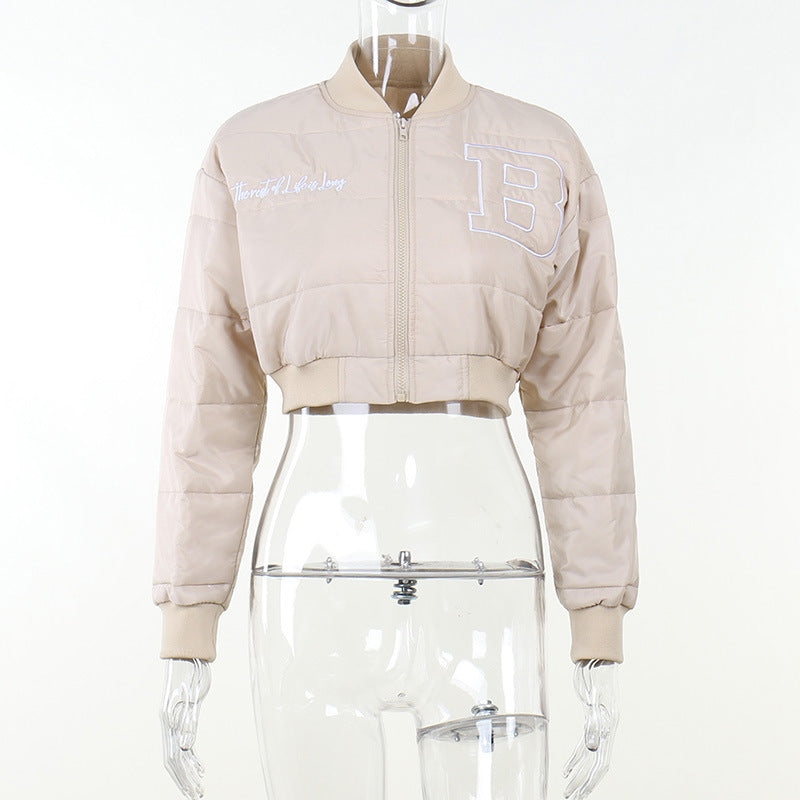 Embroidered Quilted Truncated Baseball Uniform Autumn Casual Women's Short Cotton Jacket - FITzzE
