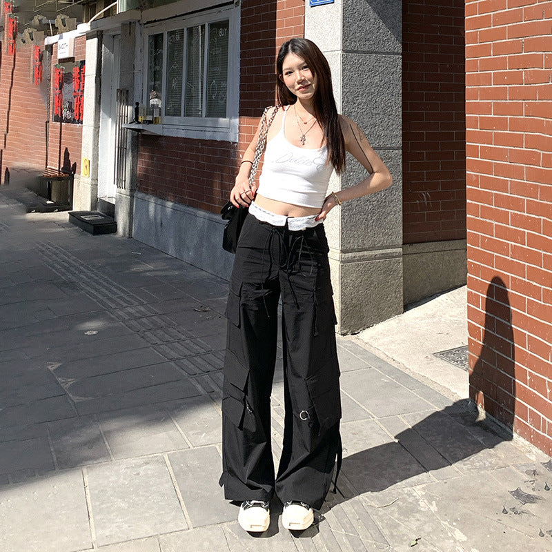 Loose Straight-Leg Wide-Leg Pants for Women with Lace Trim Breathable and Quick-Dry Design - FITzzE