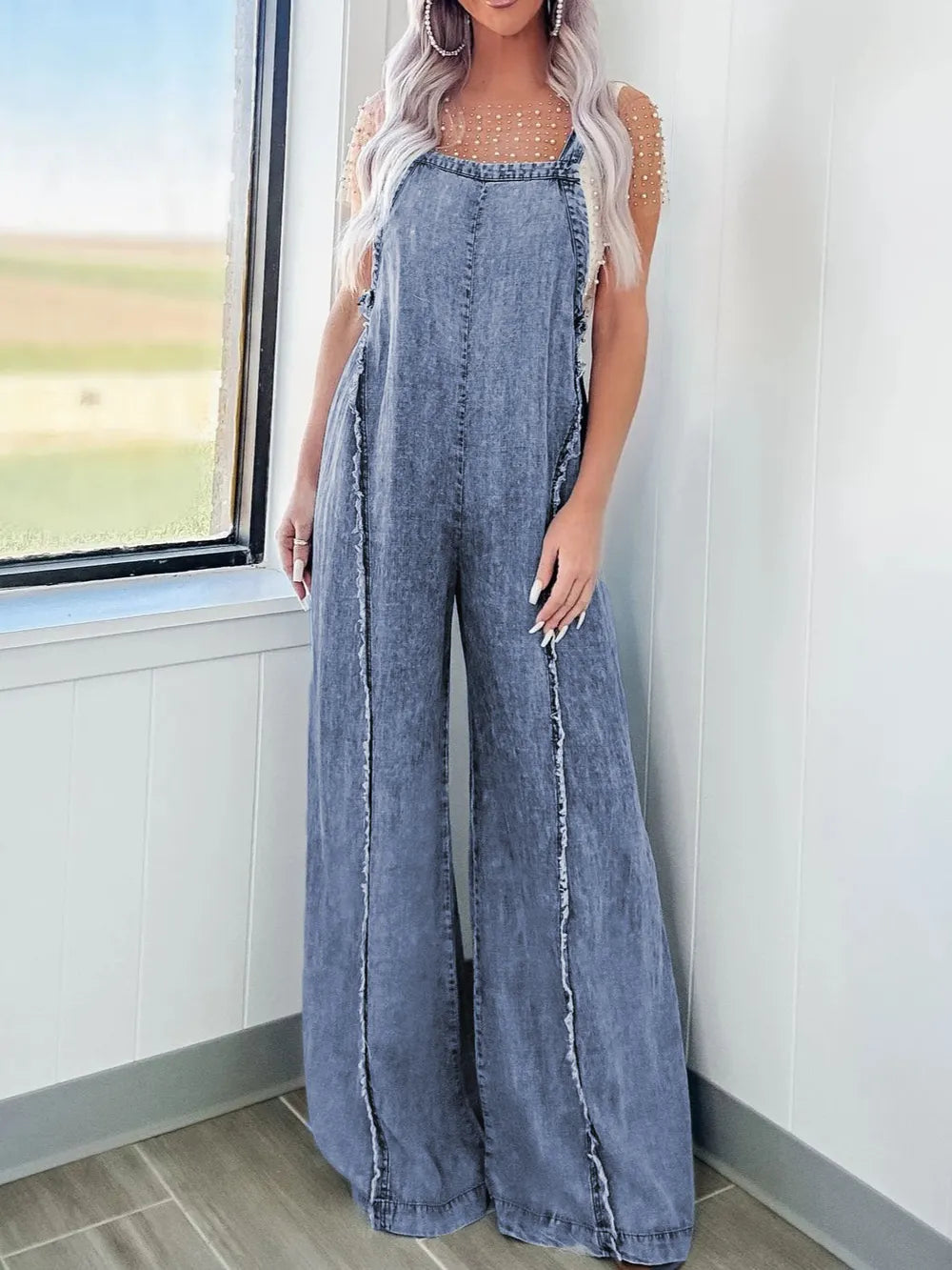 Exposed Seam Washed Wide Leg Denim Overalls – Vintage-Inspired Street Style with Modern Comfort eprolo