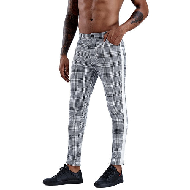 Brand Plaid Pants Men Elastic Male Skinny Trousers Bottom Tight Male Pant Streetwear Sweatpants Casual Joggers Men Pants - FITzzE